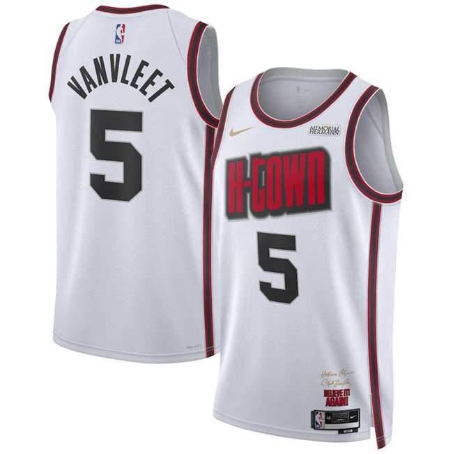 Men%27s Houston Rockets #5 Fred VanVleet White 2024-25 City Edition Stitched Jersey Dzhi->houston rockets->NBA Jersey